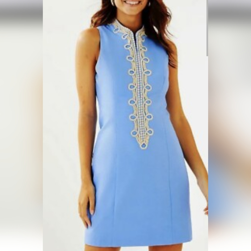 NWT Lilly Pultizer Alexia Blue Peri Elegant Sleeveless Dress with Gold Accents